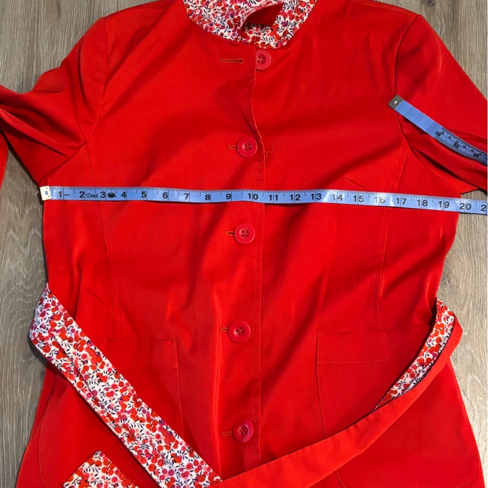 liberty Art Fabric Red Trench Coat with Floral Trim. Size M - Picture 7 of 10
